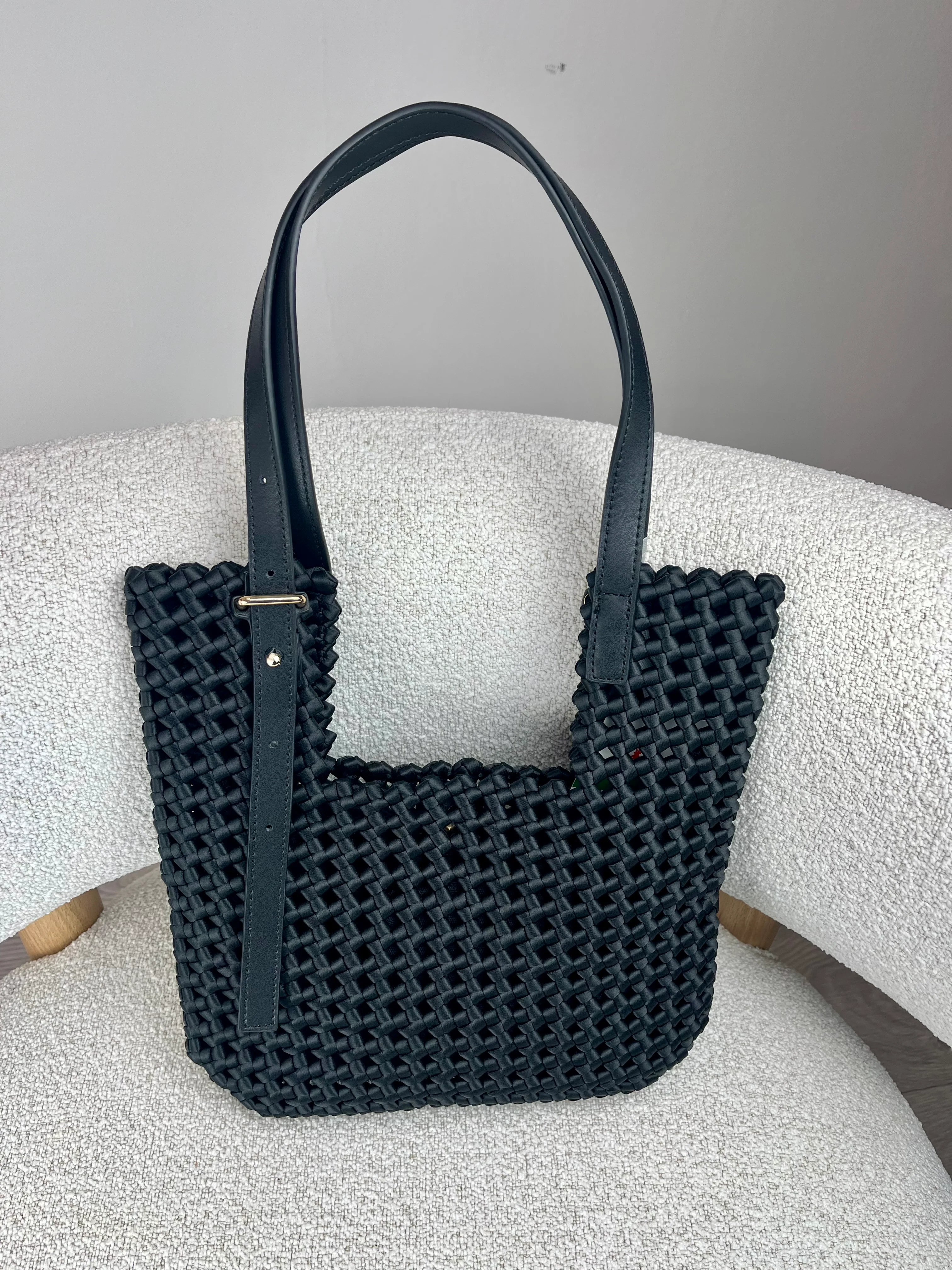 Borsa a spalla intrecciata - Nero