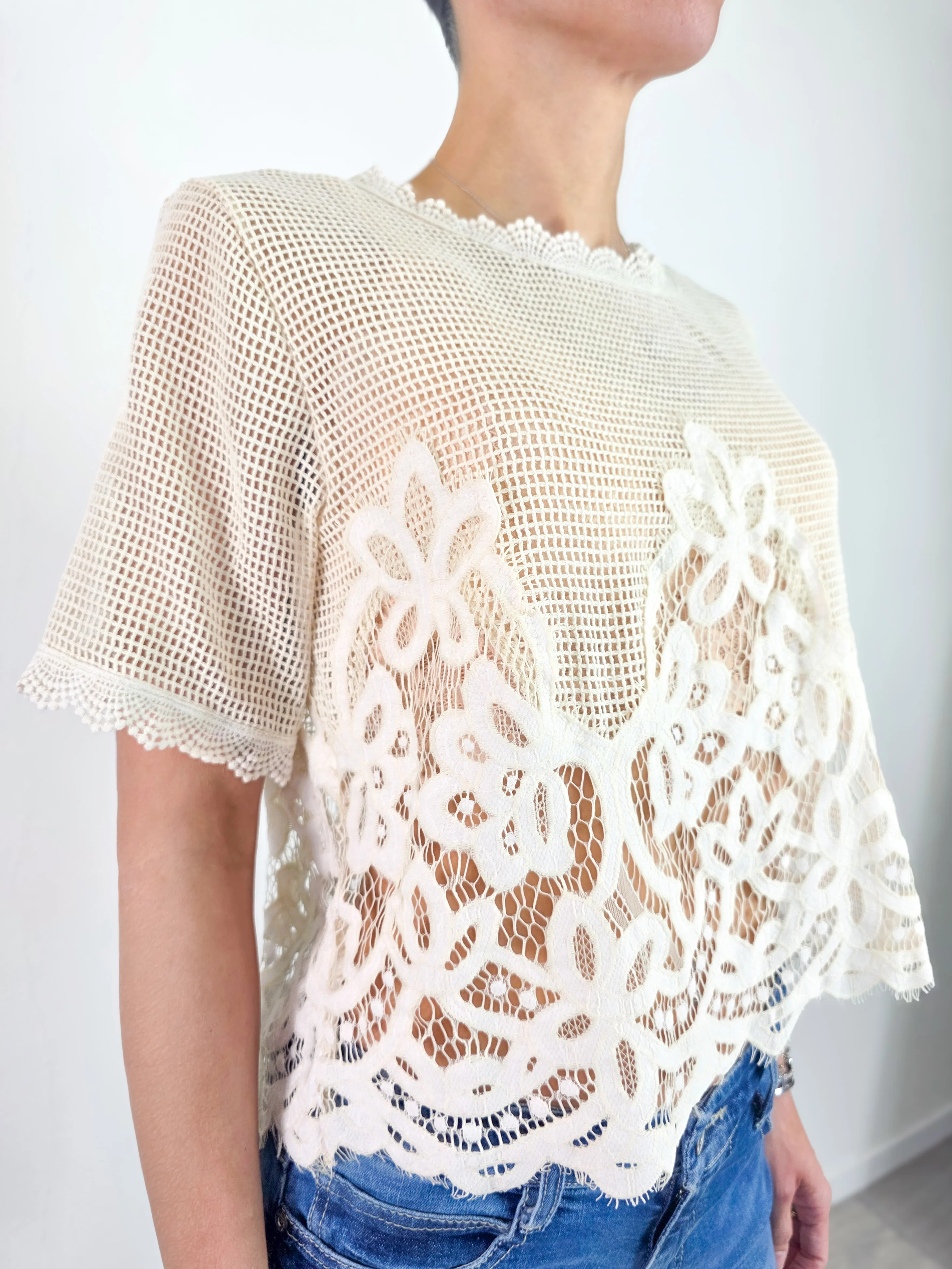 Haveone - Blusa crop in rete - Burro - Image 2