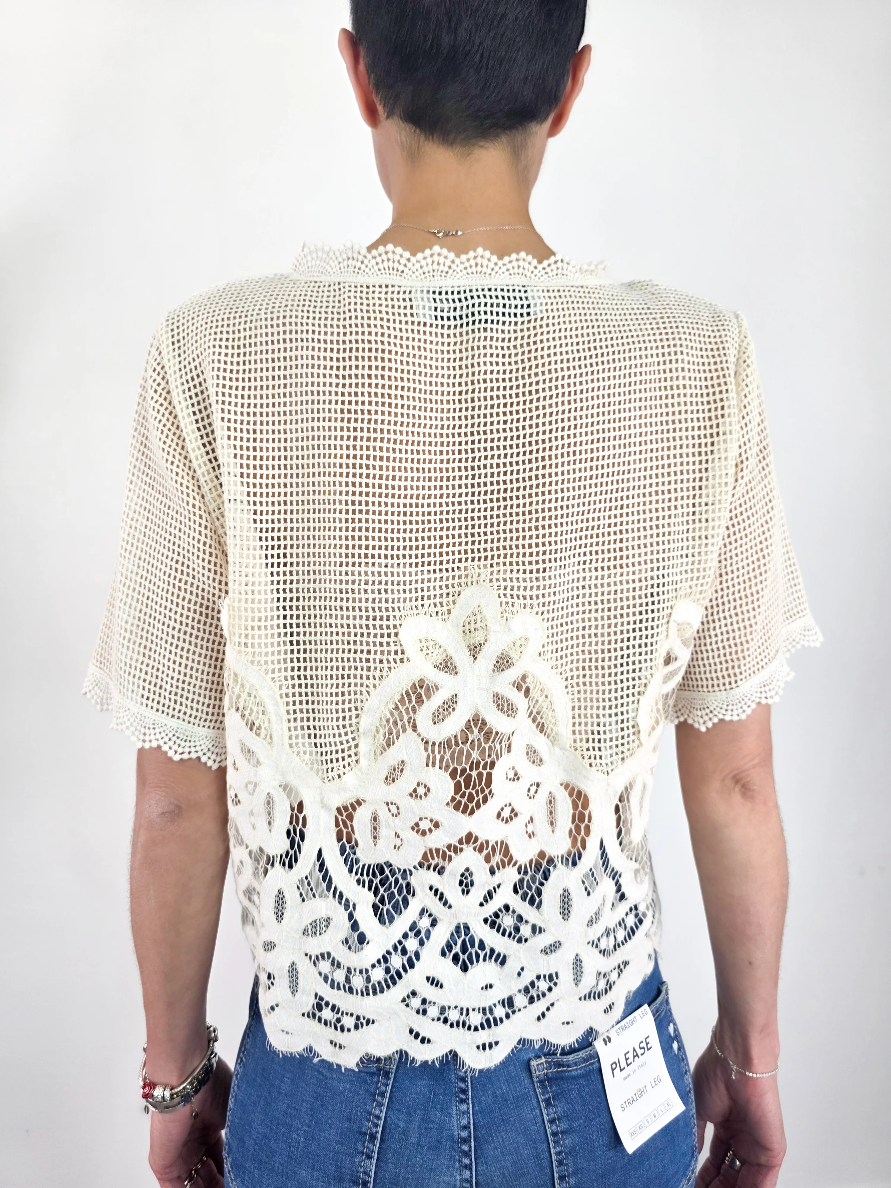 Haveone - Blusa crop in rete - Burro - Image 5