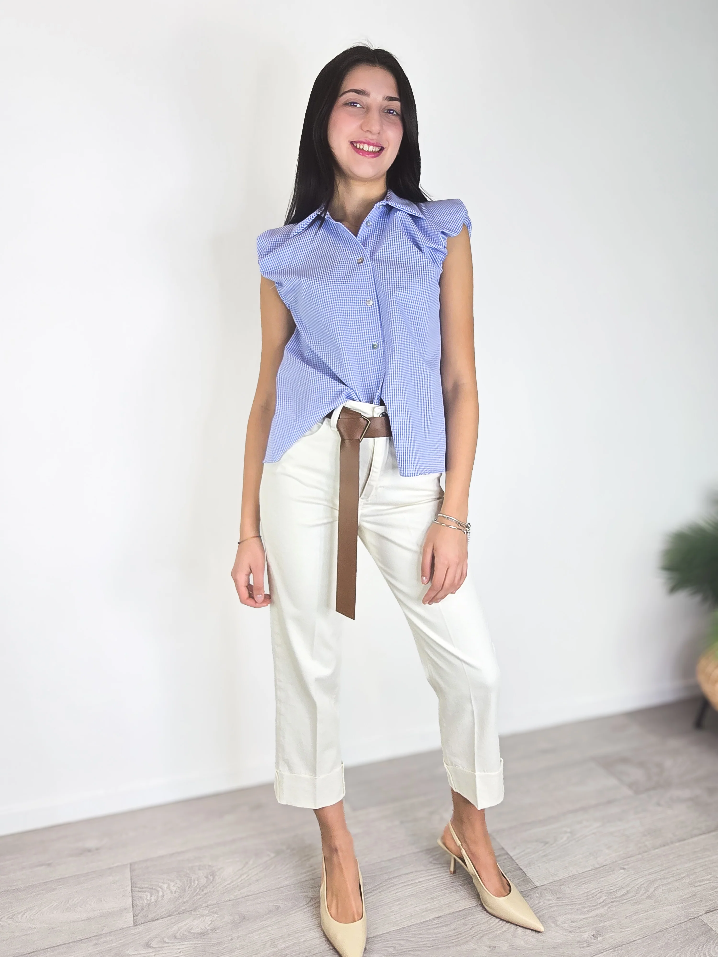 Haveone - Camicetta smanicata a quadri - Azzurro - Image 3