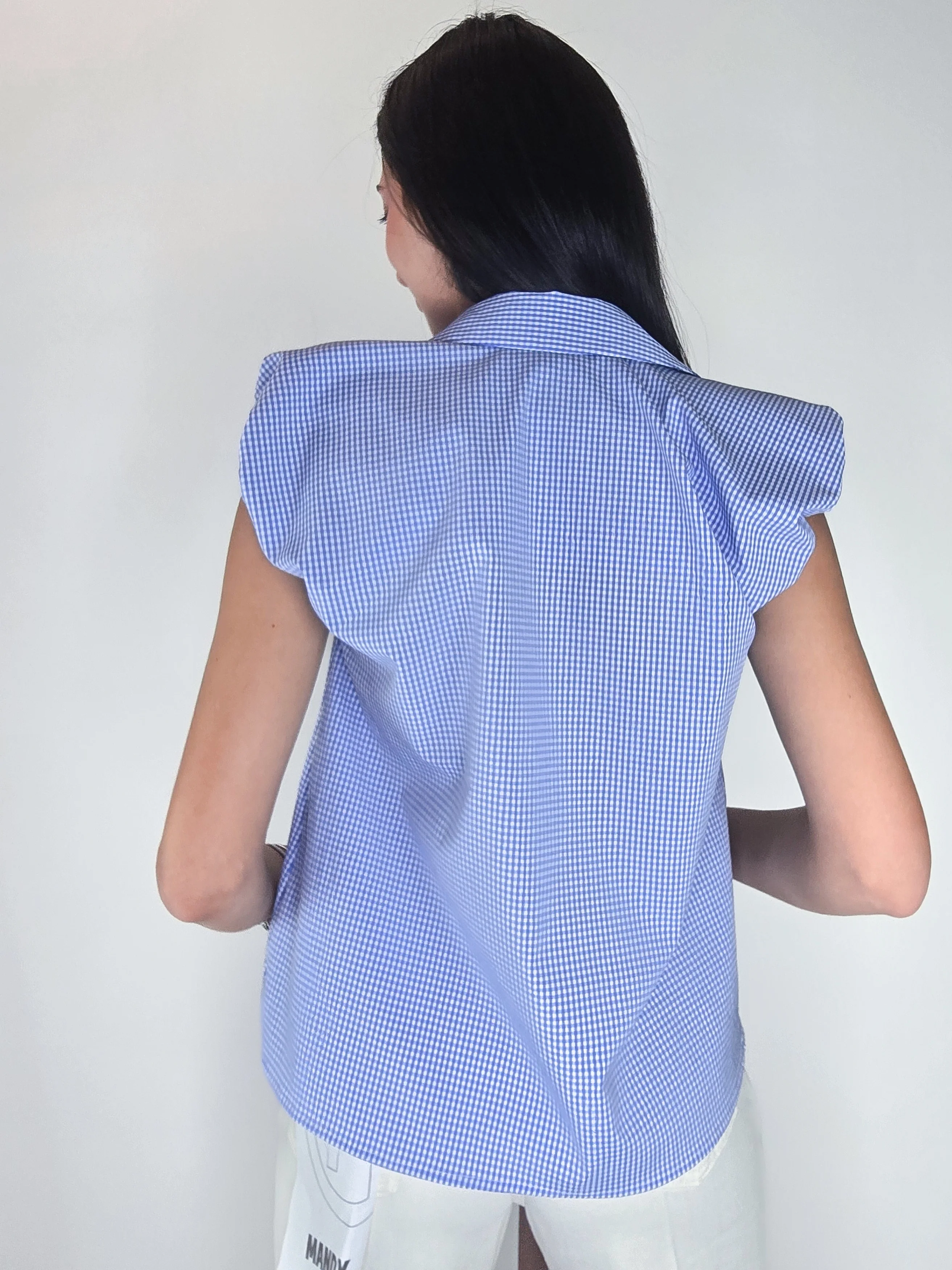 Haveone - Camicetta smanicata a quadri - Blu - Image 3