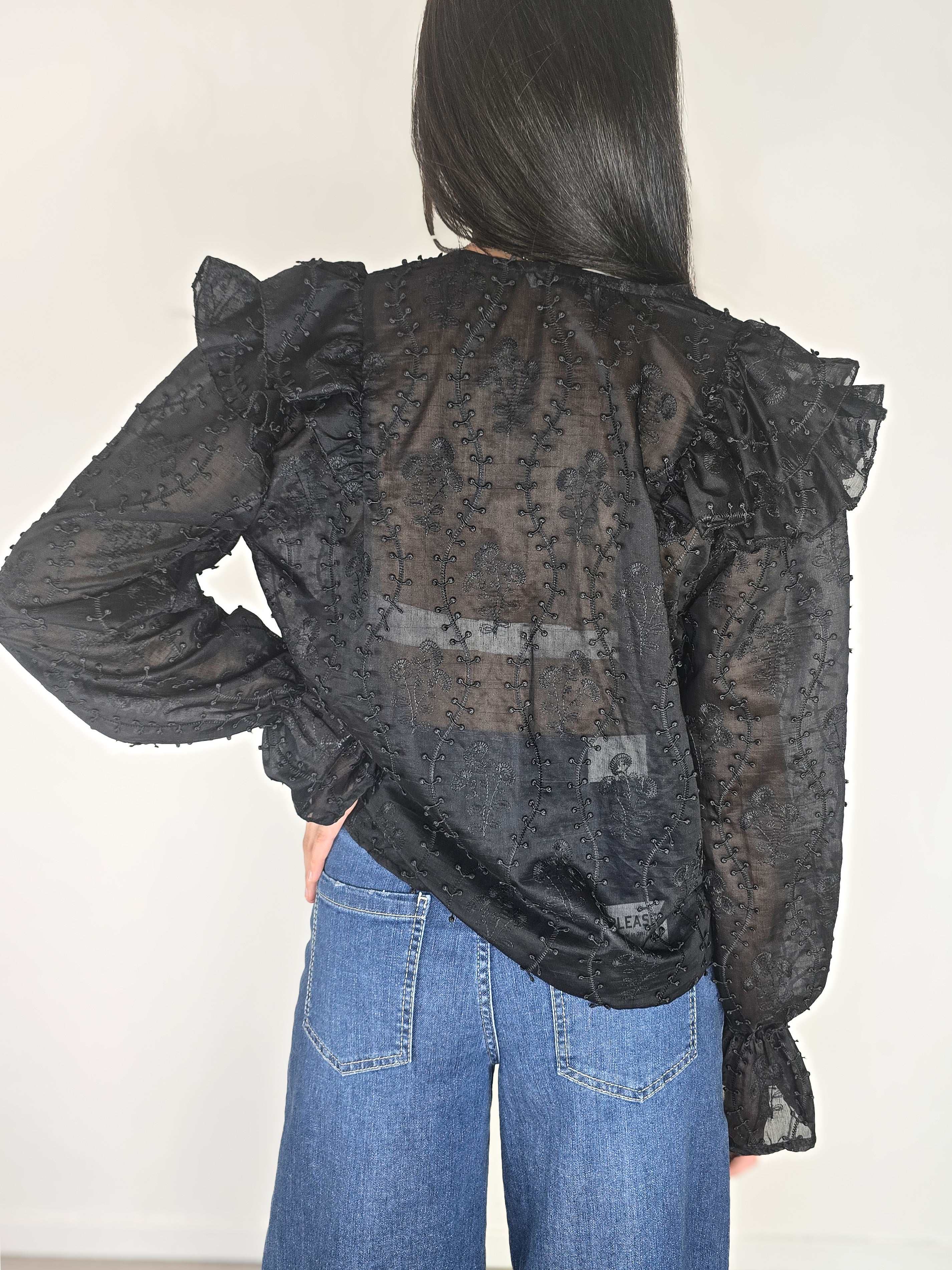 Kikisix - Camicetta con rouches e ricami - Nero - Image 4