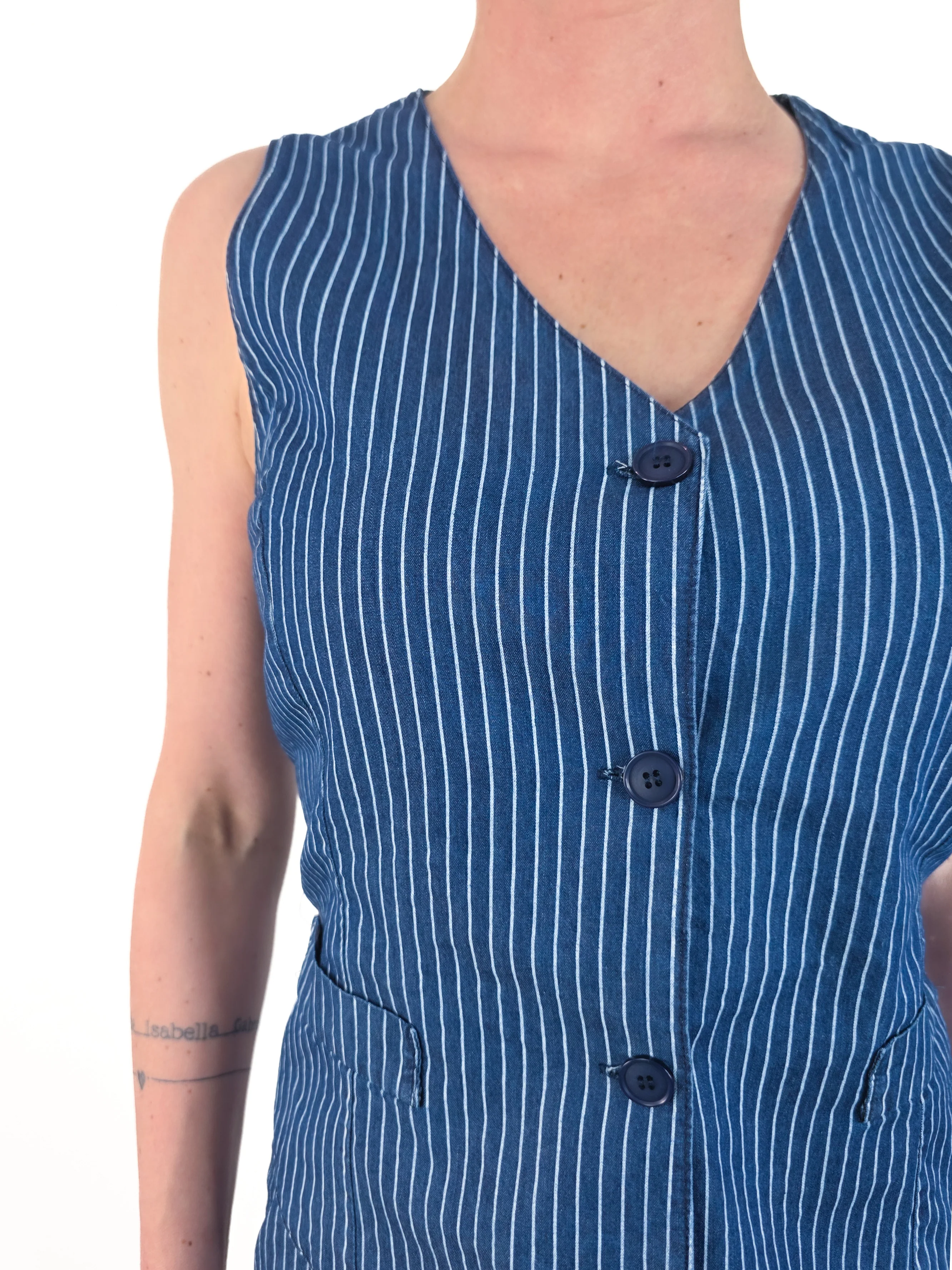 Kikisix - Gilet gessato in chambray - Blu - Image 2