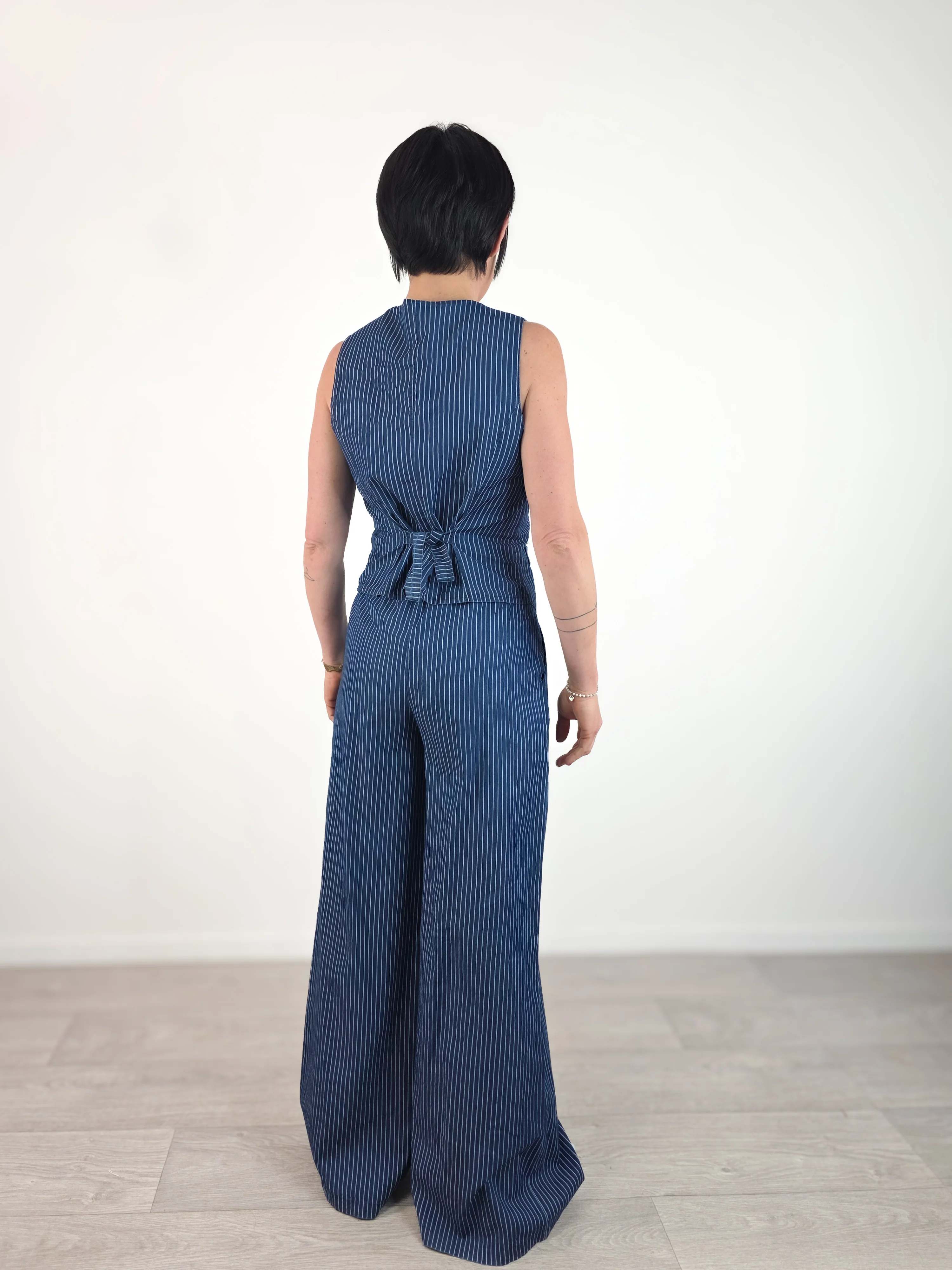 Kikisix - Gilet gessato in chambray - Blu - Image 4