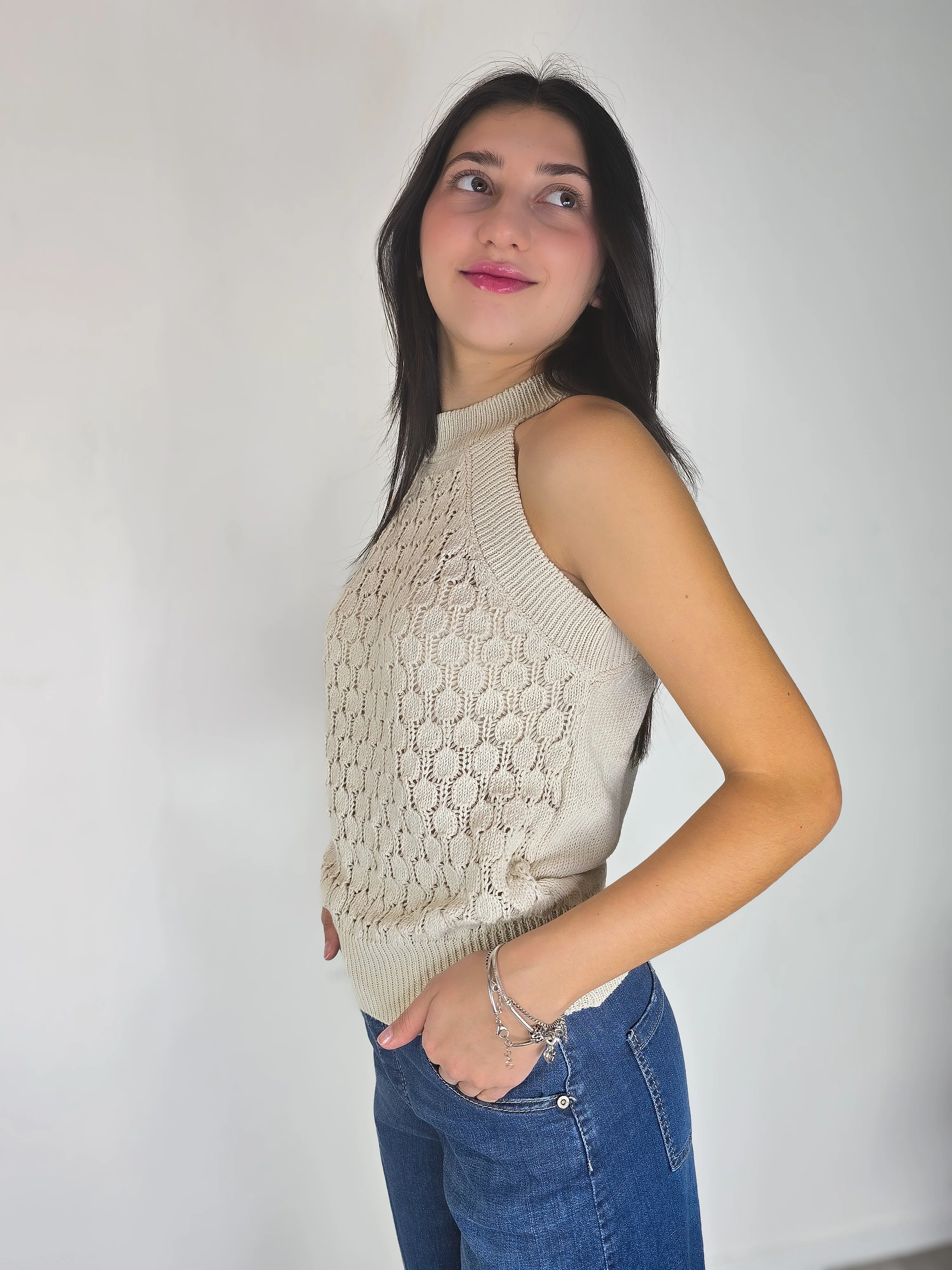 Kikisix - Top traforato scollo all'americana - Calce - Image 5