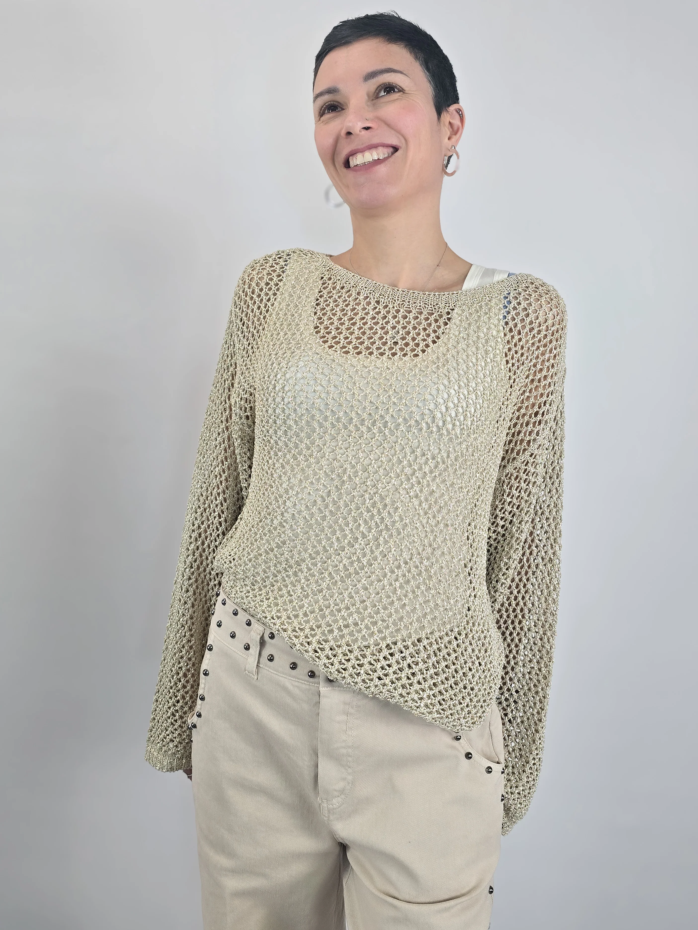 Kontatto - Maglia in rete e lurex - Giallo - Image 2