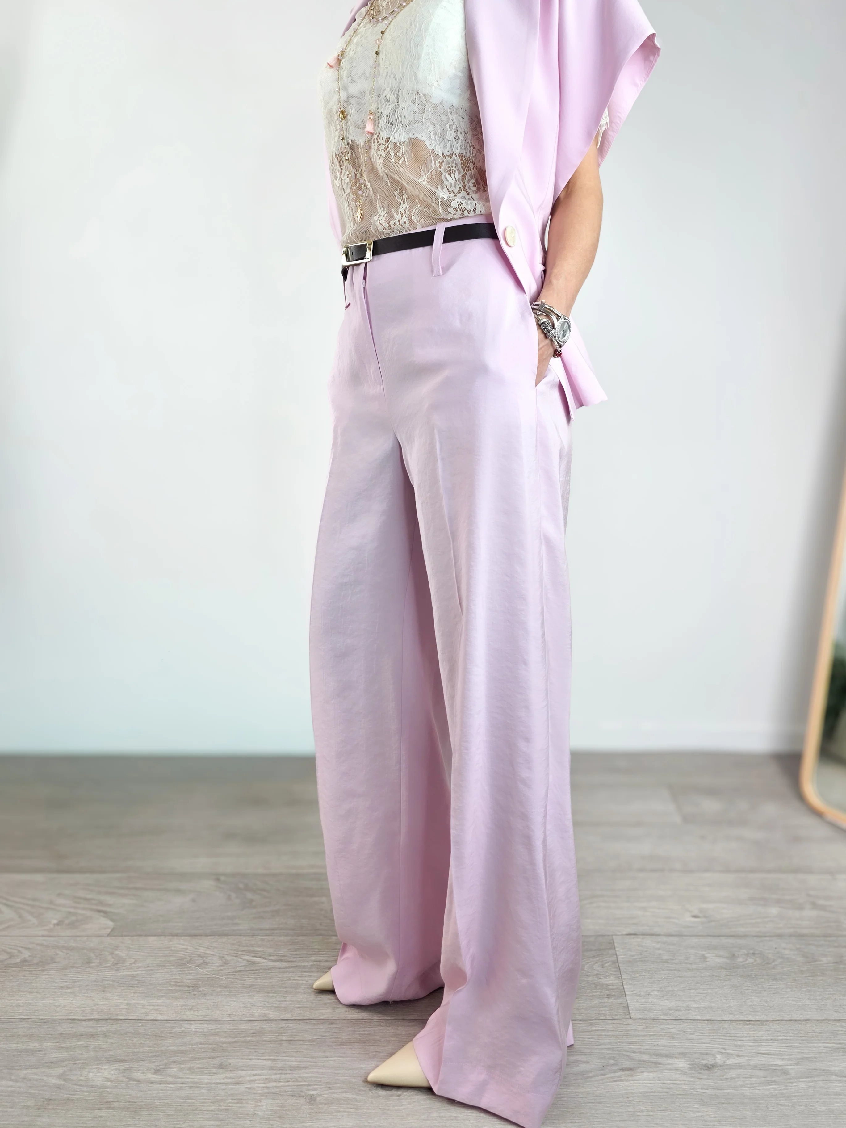 Kontatto - Pantalone a palazzo con cinturina - Rosa - Image 2