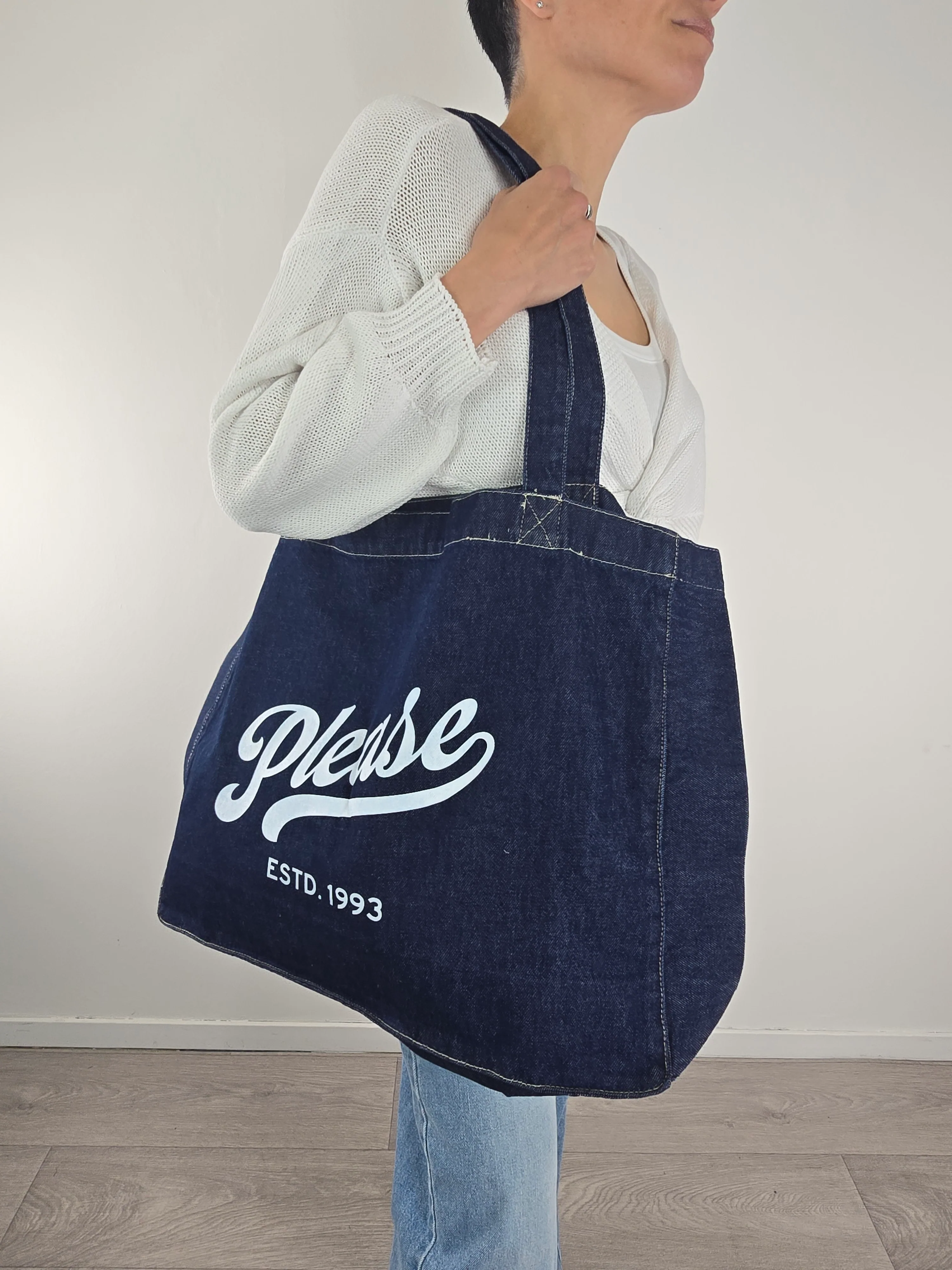 Please - Borsa a spalla in Denim - Blu - Image 2