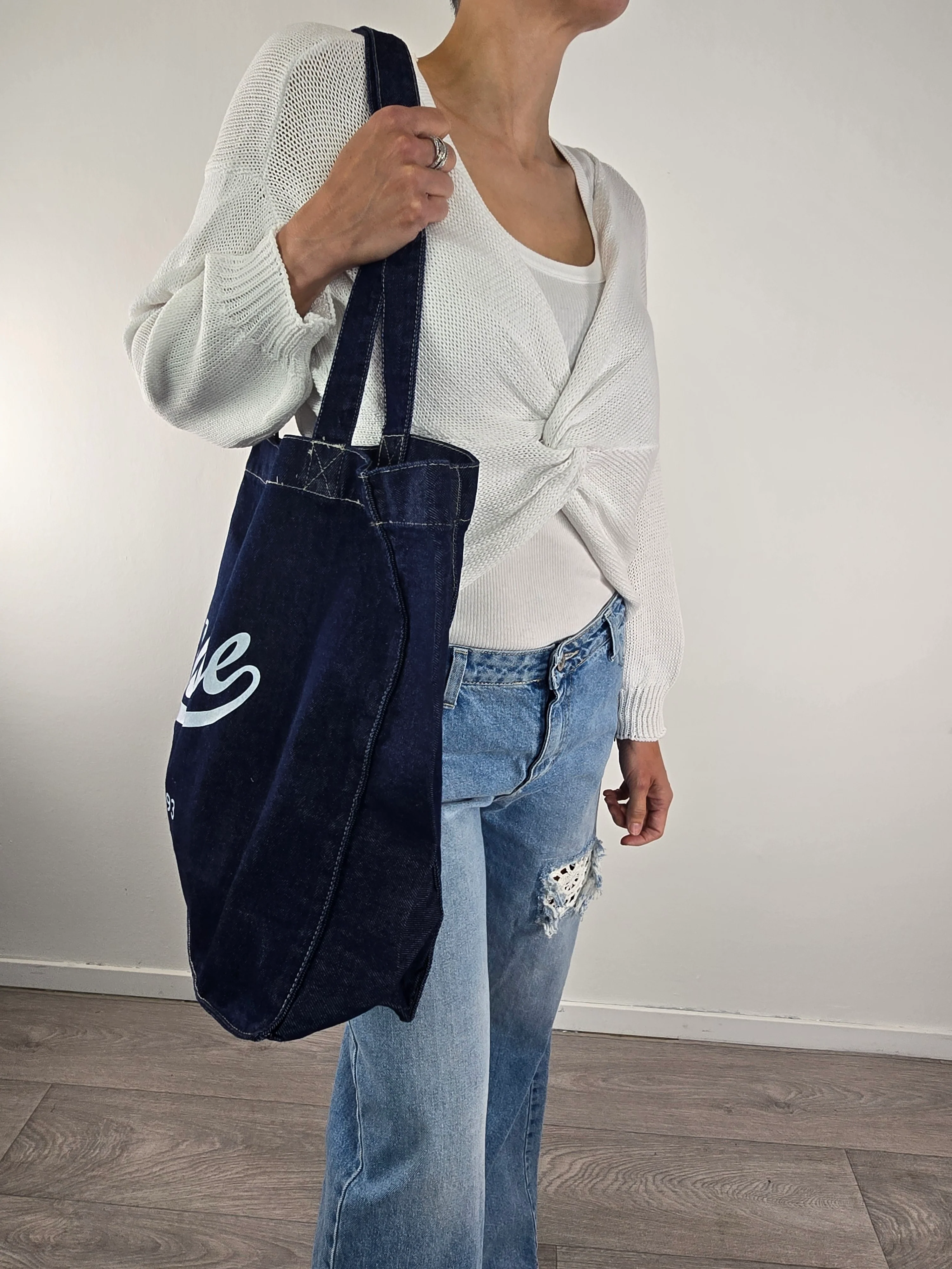 Please - Borsa a spalla in Denim - Blu - Image 3