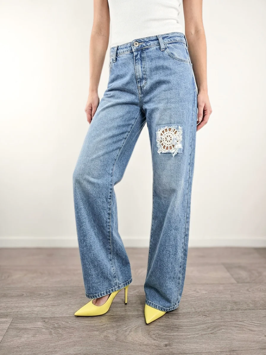 Please - Denim con dettaglio macramè - Azzurro