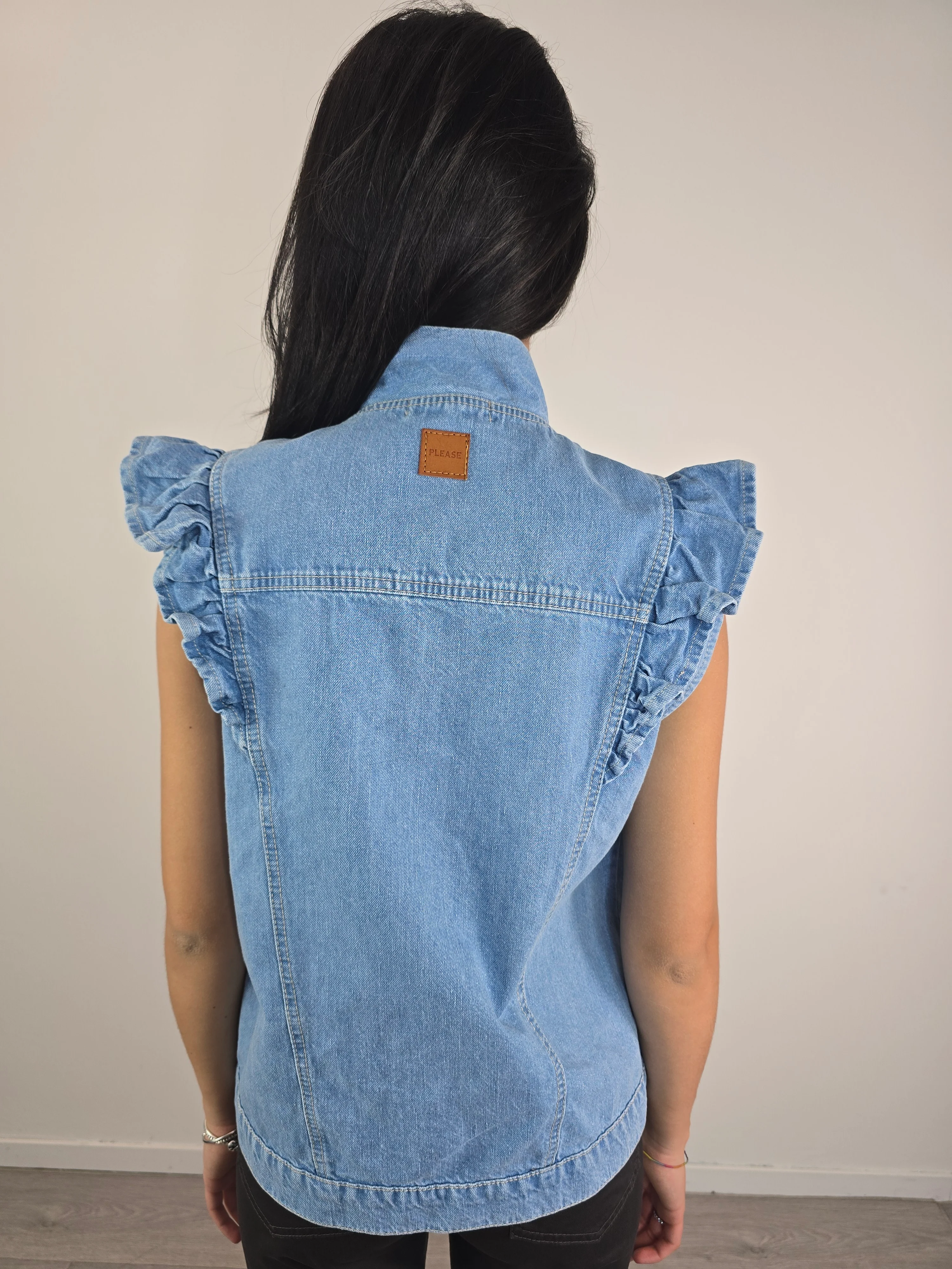 Please - Gilet in denim con rouches -Azzurro - Image 5
