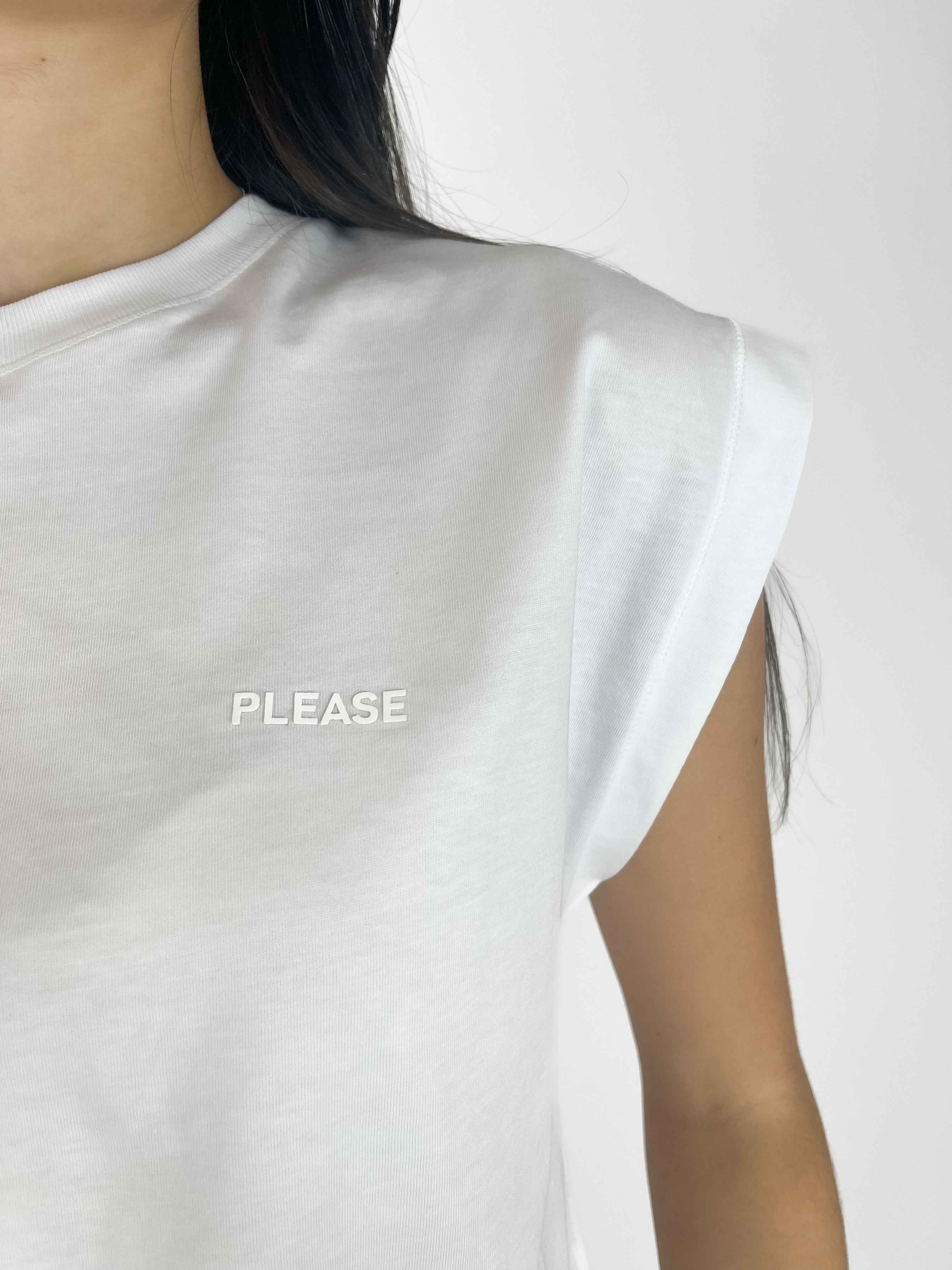 Please - T-shirt manica a cucchiaio - Bianco - Image 3