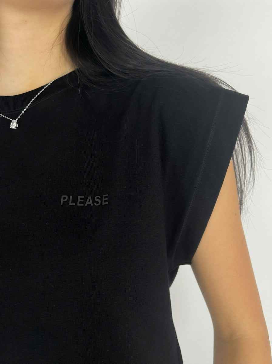 Please - T-shirt manica a cucchiaio - Nero - Image 3