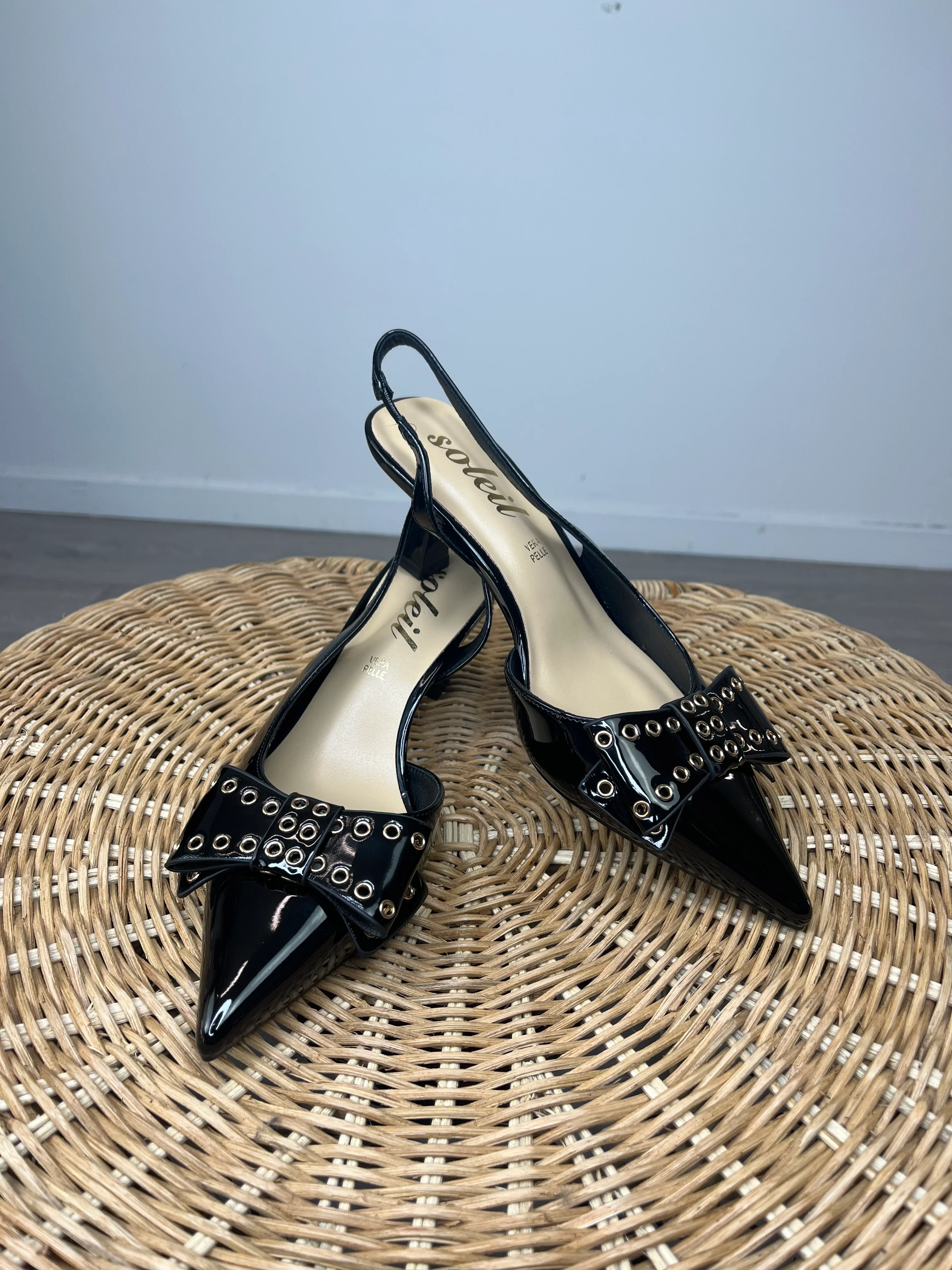 Slingback in vernice con fiocco - Nero - Image 3