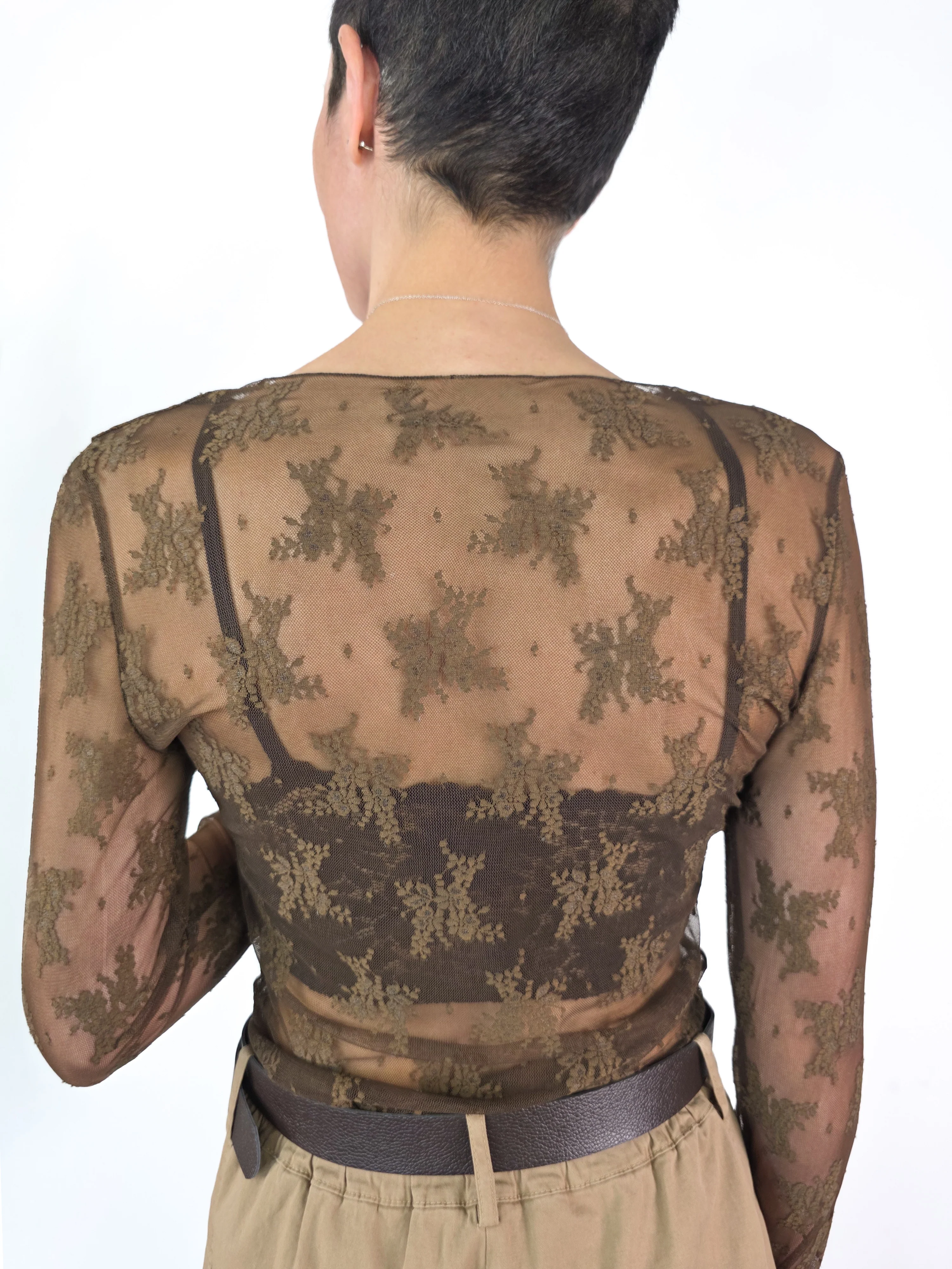 Susy Mix - T-shirt in pizzo manica lunga - Moro - Image 3