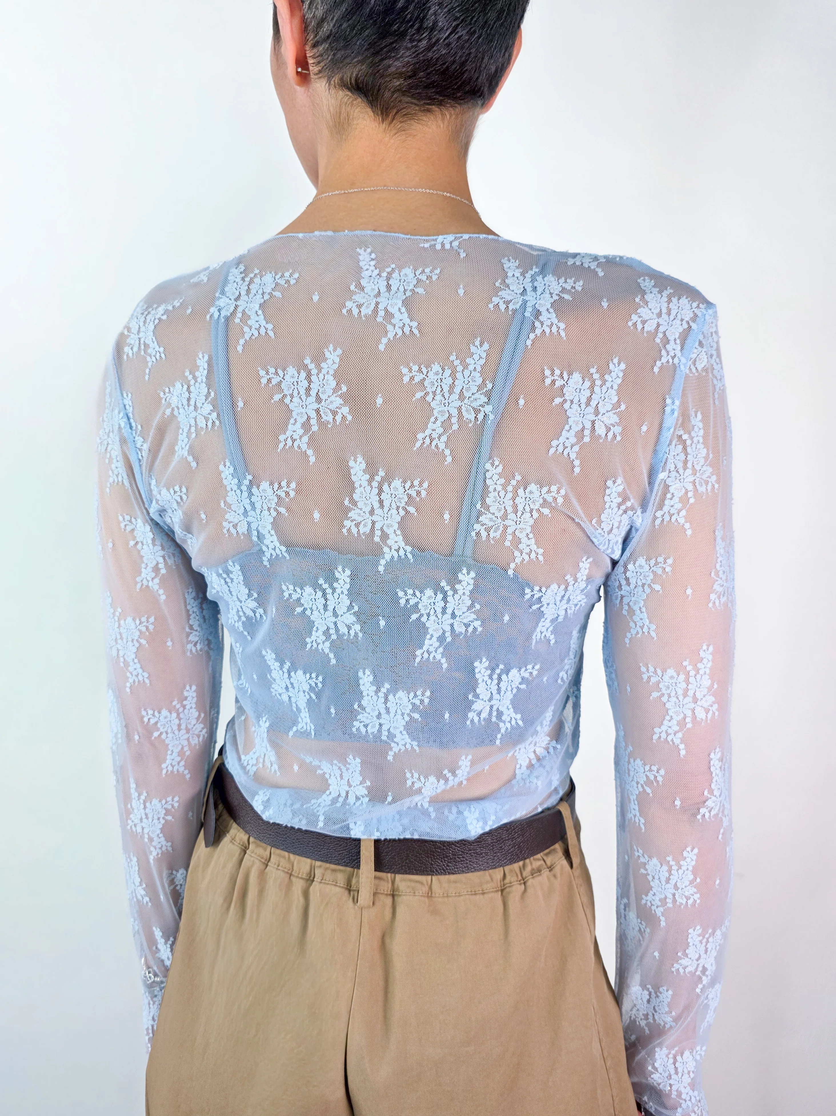 Susy Mix - T-shirt in pizzo maniche lunghe - Celeste - Image 3