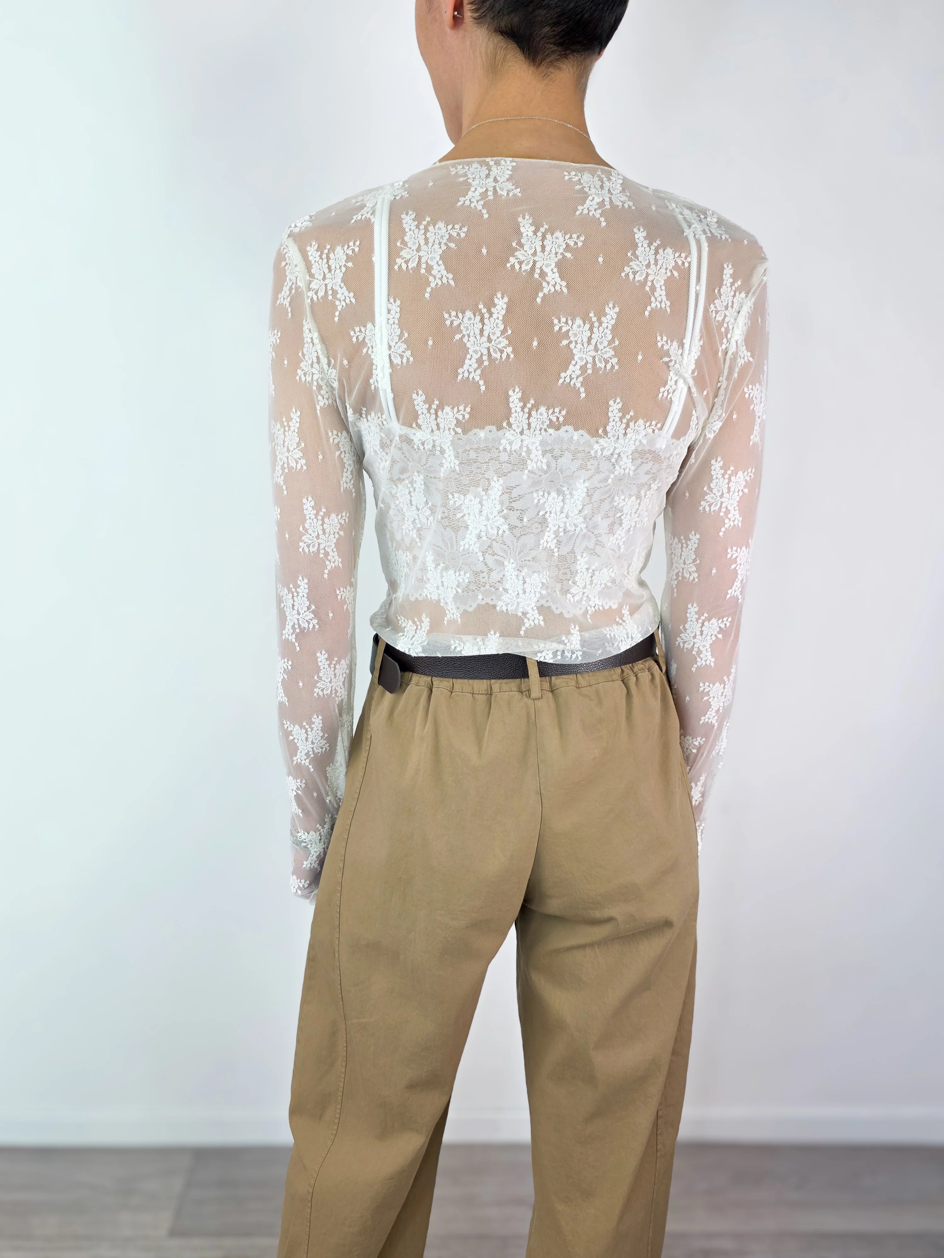 Susy Mix - T-shirt in pizzo maniche lunghe - Latte - Image 3