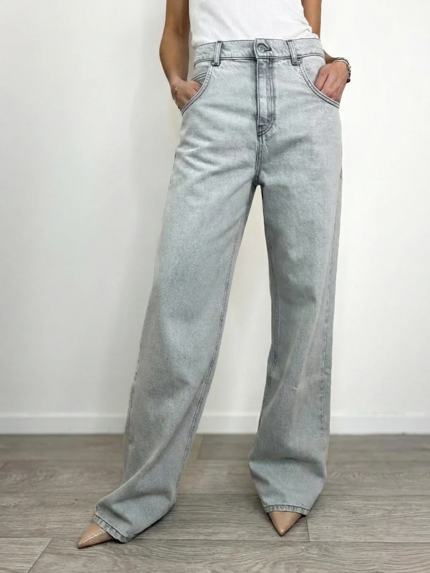 Vicolo - Jeans Mia a palazzo - Grigio chiaro